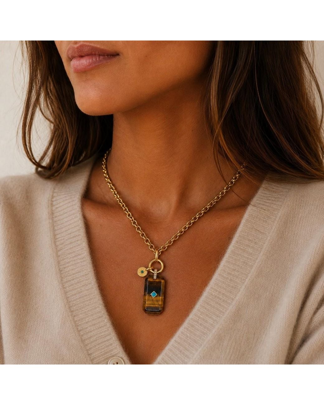 Persia Dona Jewelry Metallic Tigers Eye X Vintage Chain Necklace