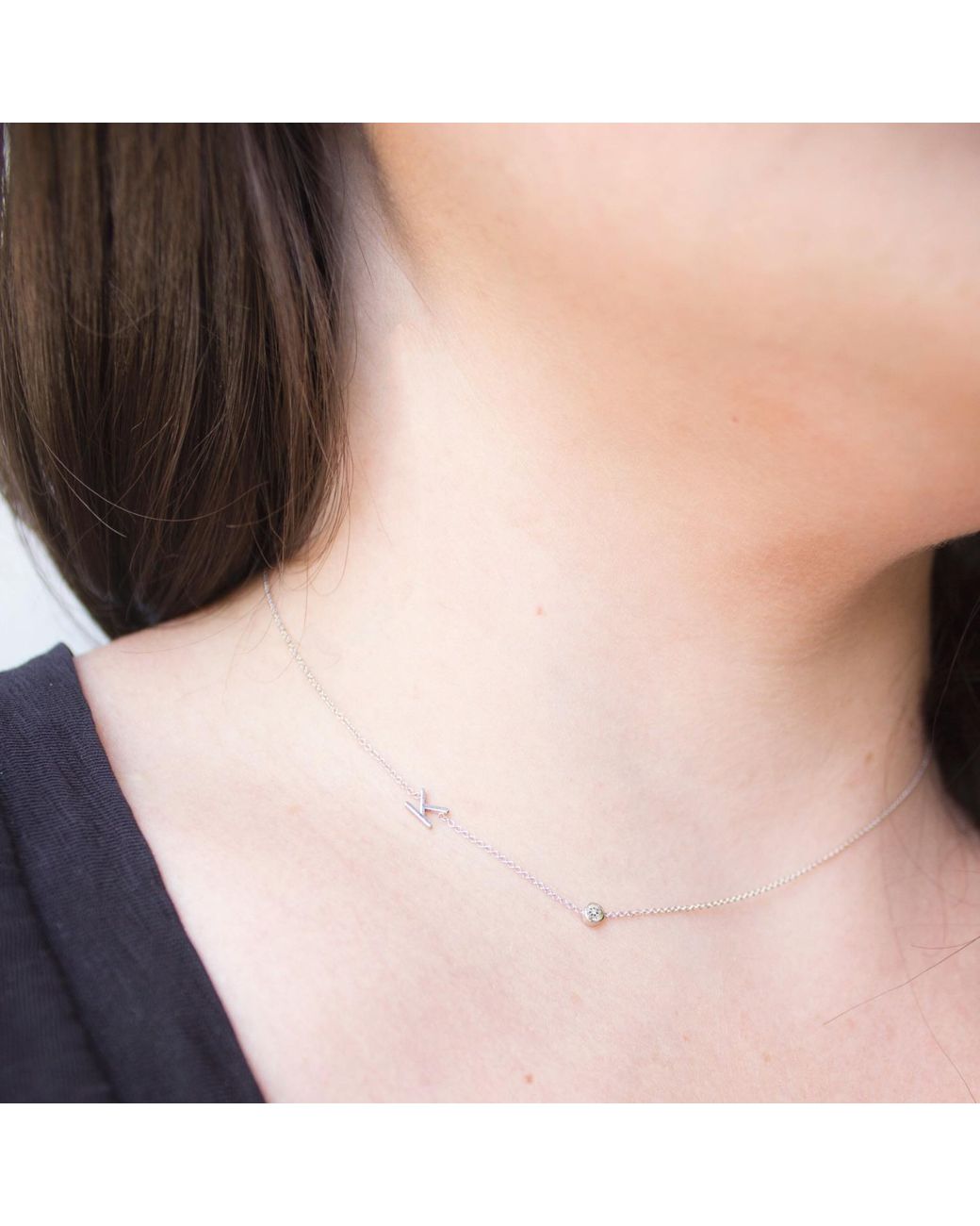 Maya Brenner Metallic Monogram Necklace With Diamond