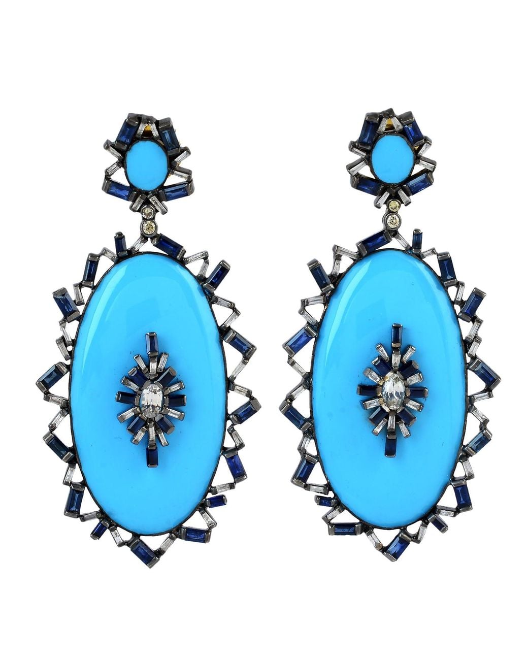 Artisan Blue Sapphire & Diamond Enamel Drop Earrings