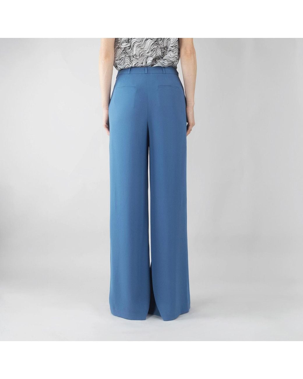 Solgo Atelier Blue Dina Wide Leg Crepe Pant