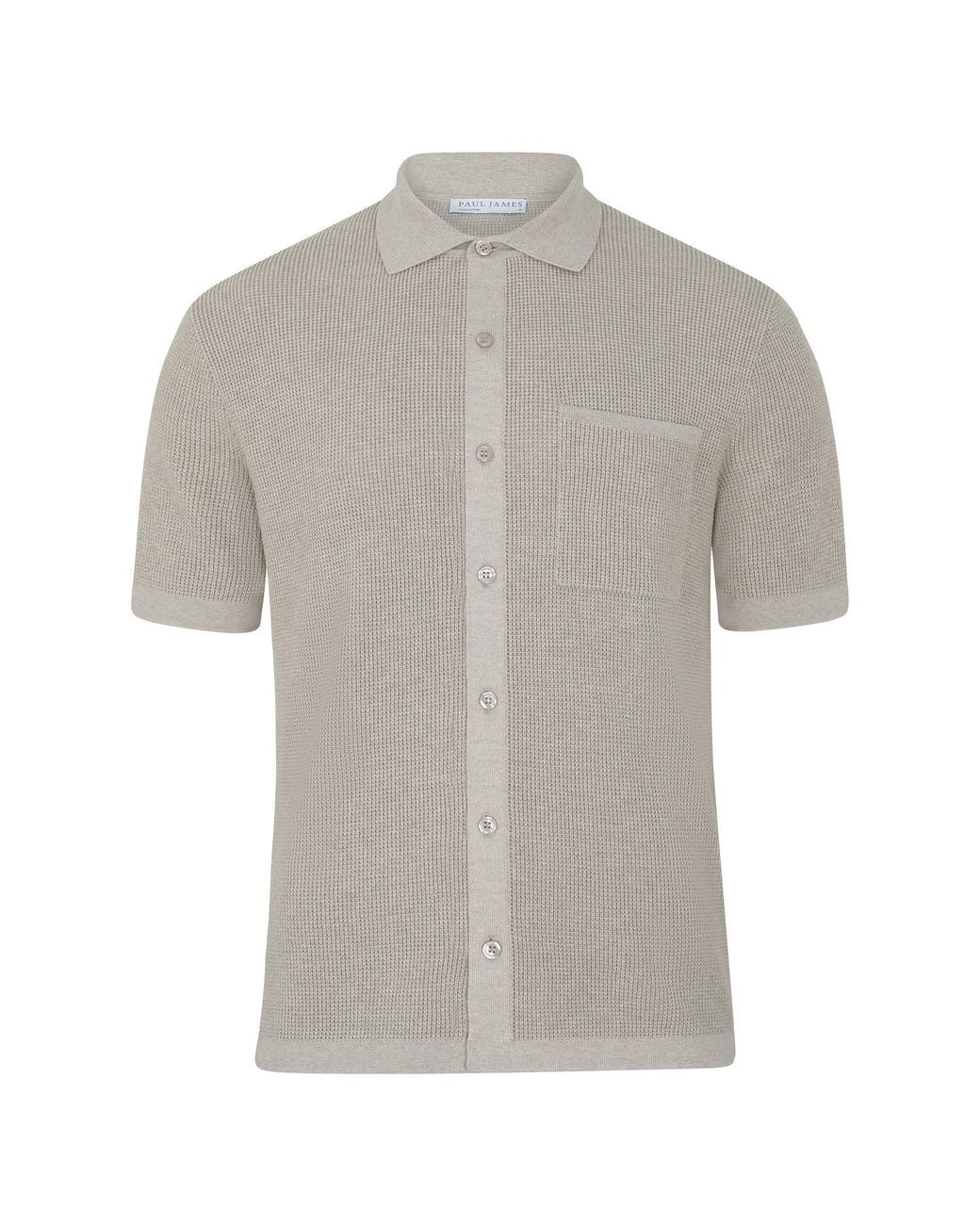 Paul James Knitwear Gray Neutrals Lightweight Cotton Franki Waffle Knit Shirt for men