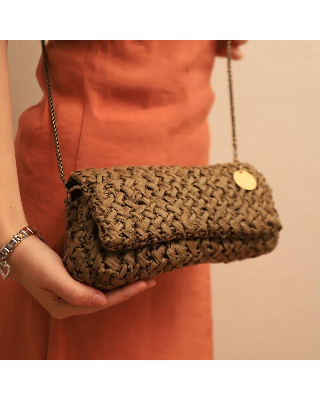 Springmoonatelier Metallic Raffia Shoulder Bag