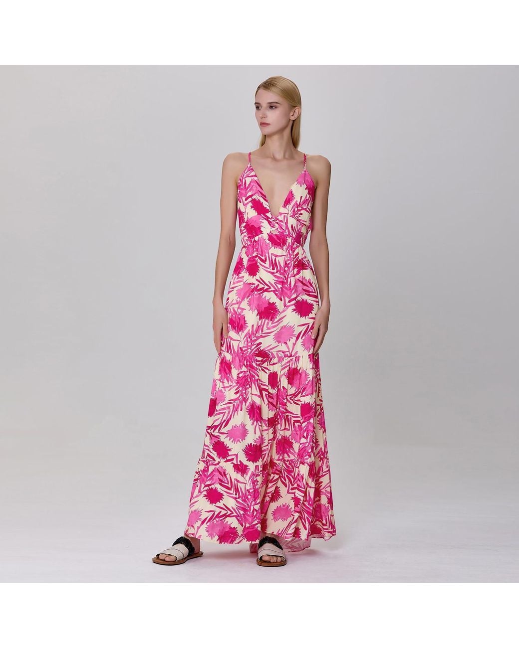 Smart and Joy Red Monochrome Print Strappy Maxi Dress
