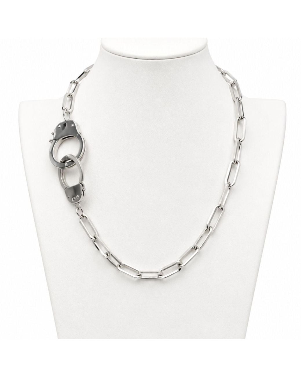 Jagged Halo Jewelry Metallic Love Bond Handcuff Chain Necklace Stainless Steel Rhodium Plating