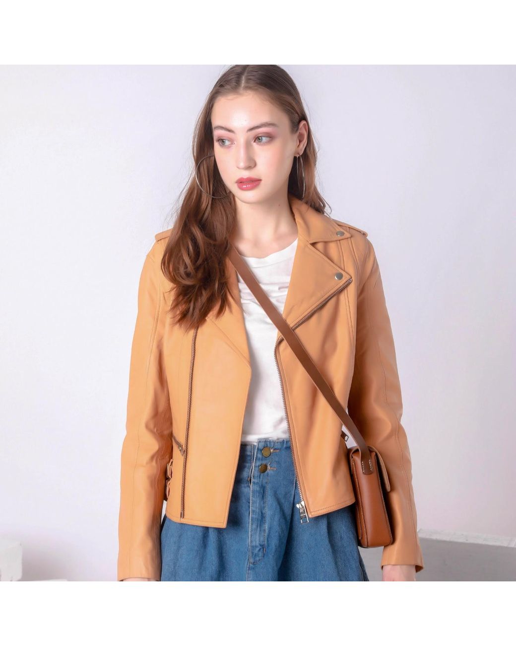 Zasta Studio Brown Brandy Alexander Peach Leather Biker Jacket