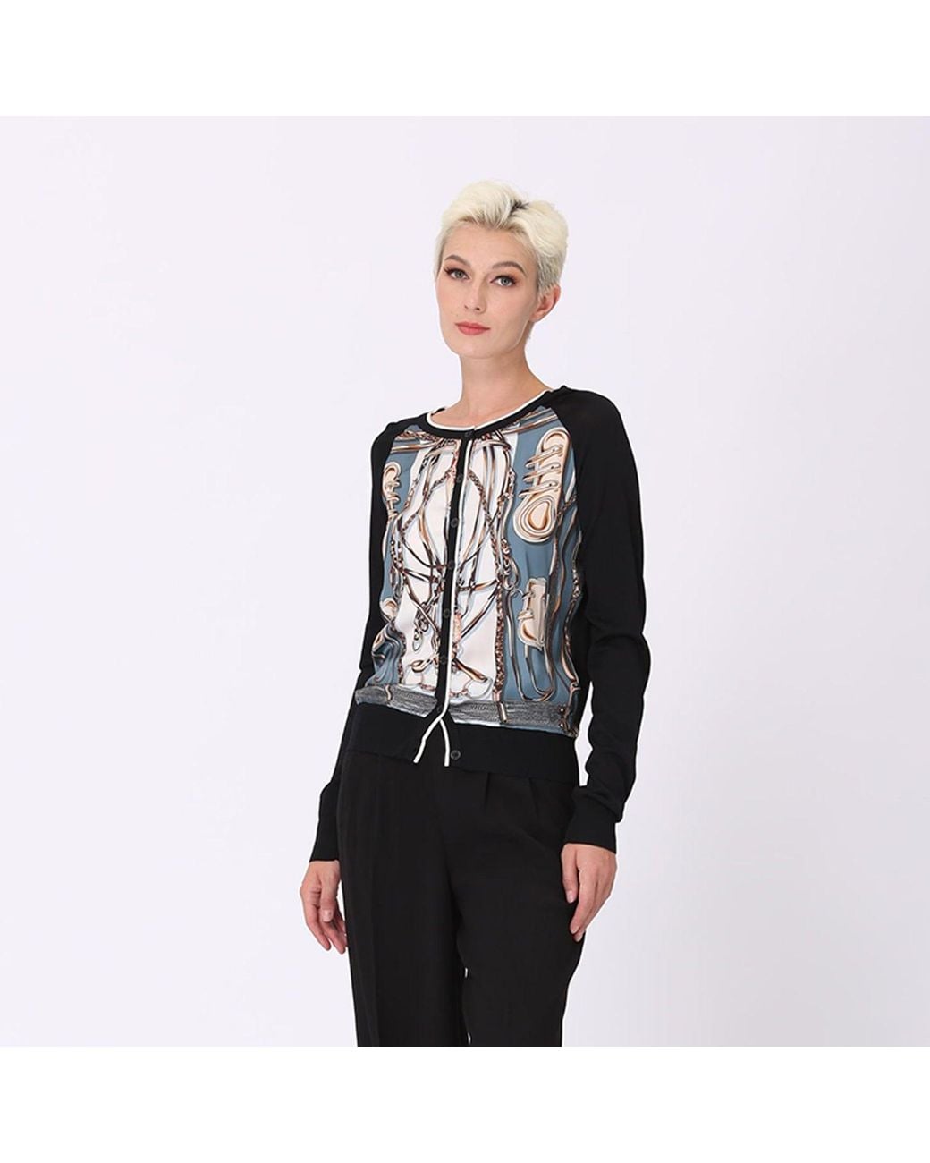 Smart and Joy Black Cardigan Printed