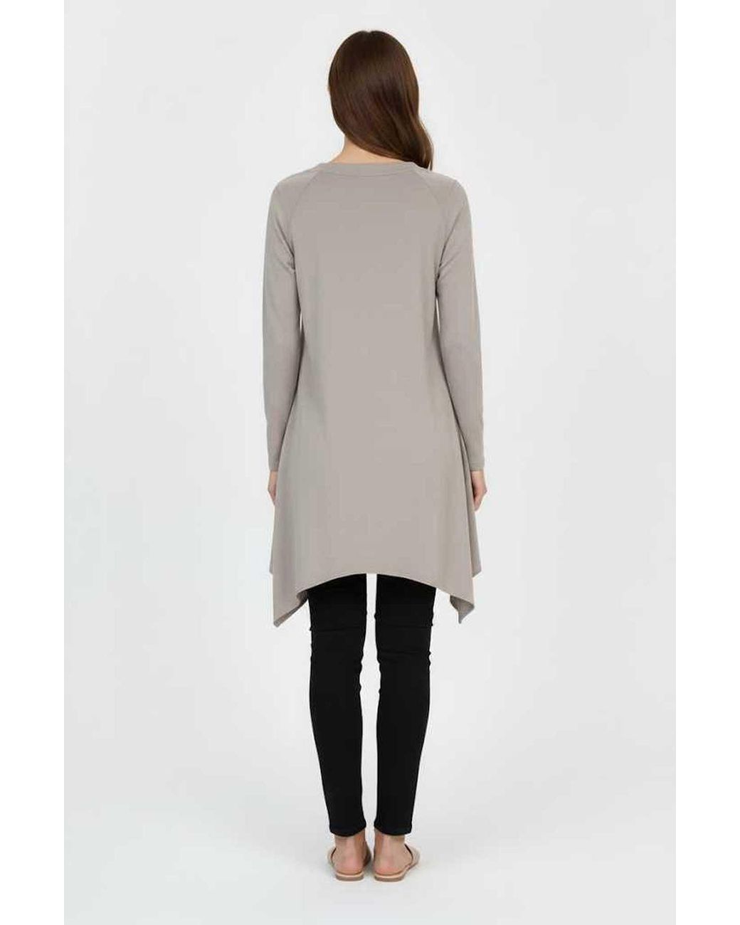 Conquista Gray Asymmetric Longline Top With Modern Single-Button Detail