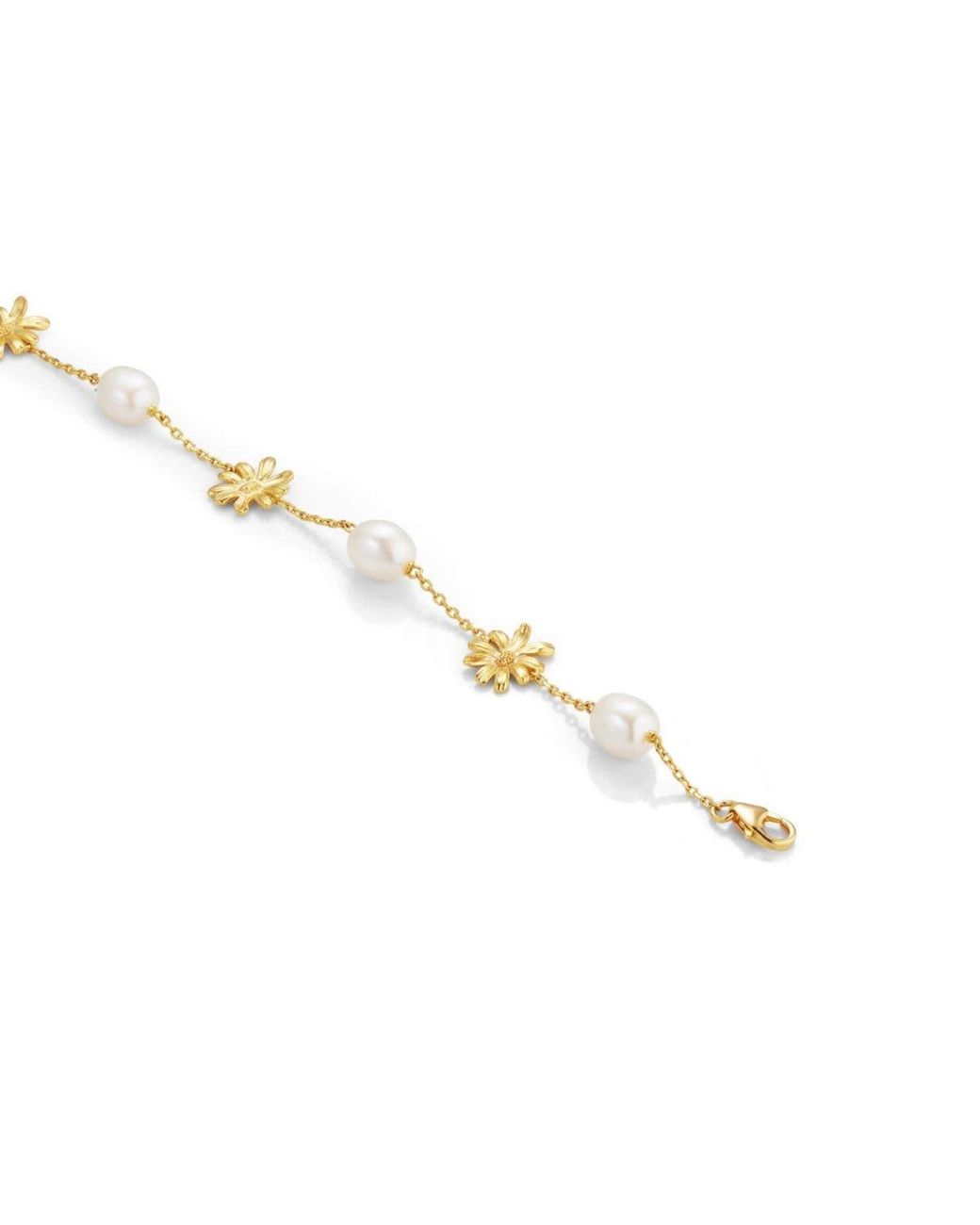 Lulu B London Metallic Daisy Flower & Pearl Chain Bracelet