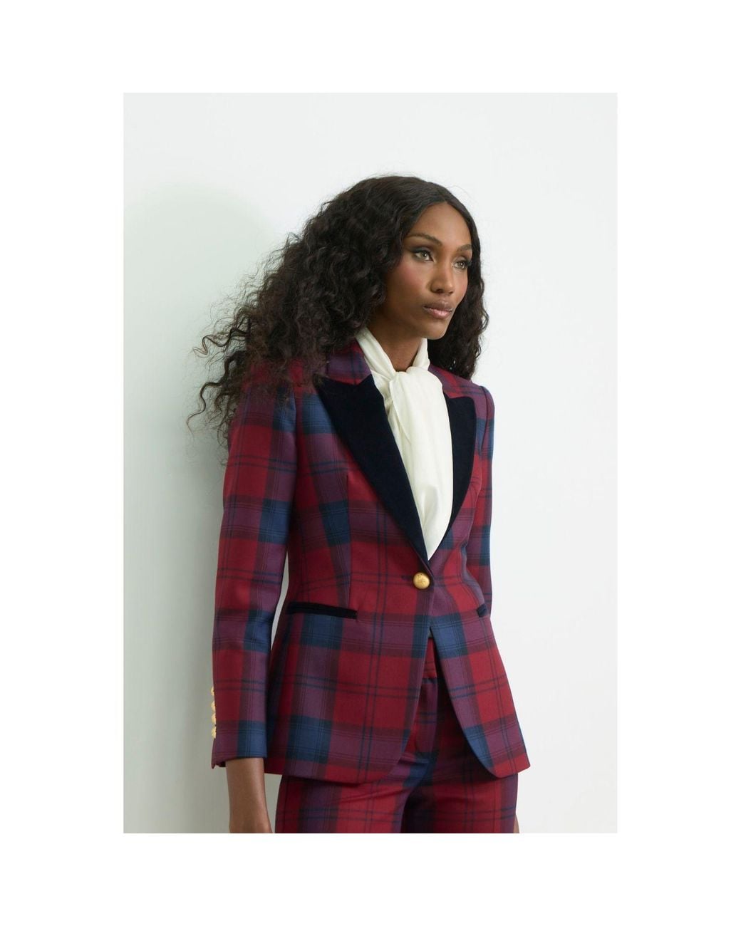 The Extreme Collection Red Checked Blazer With Velvet Lapel Douglas