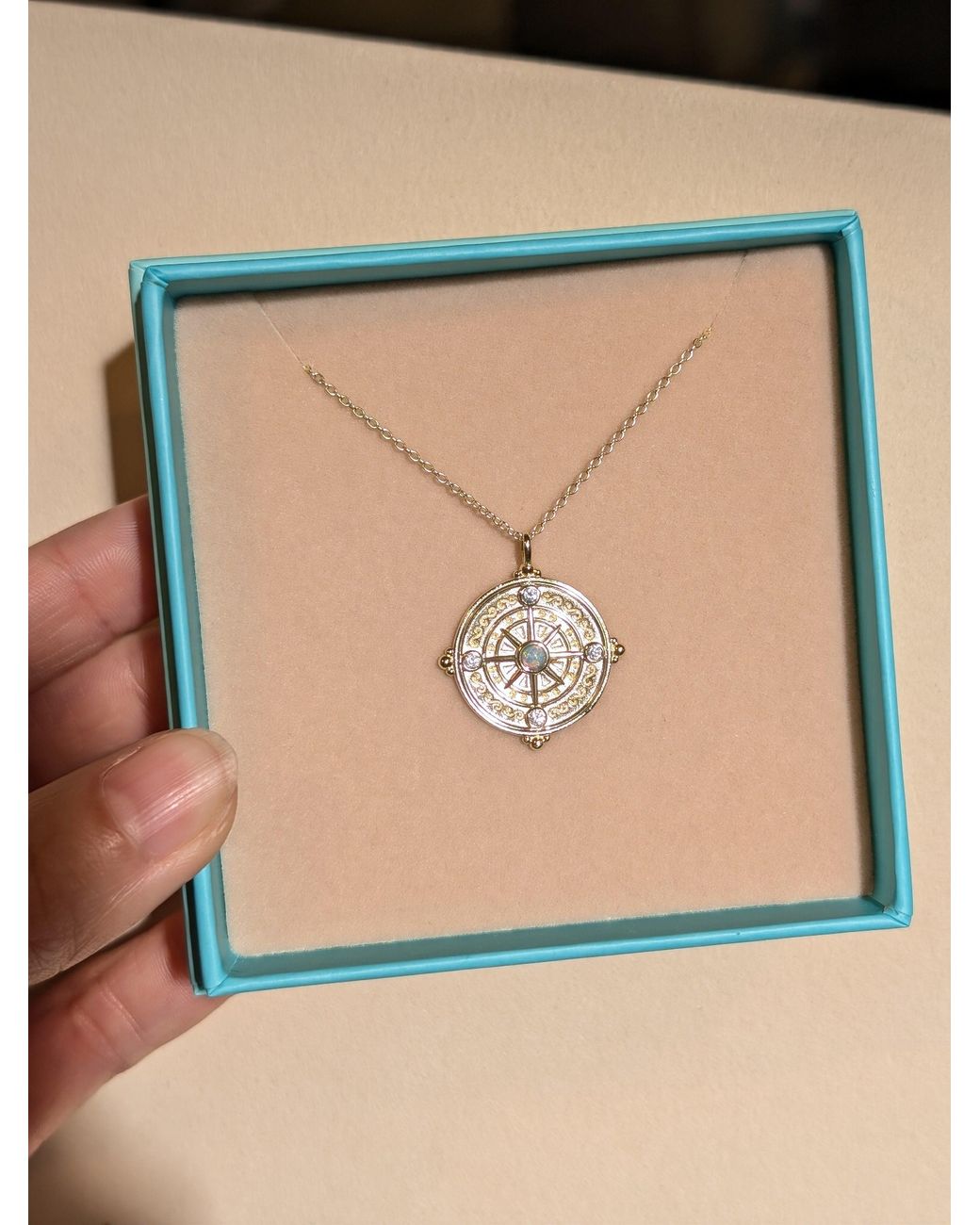 KAMARIA Metallic Compass & Opal Medallion Necklace
