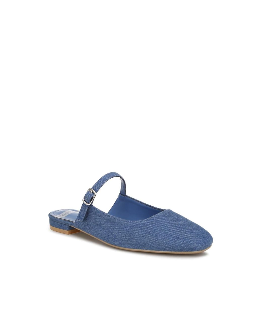 Rag & Co Blue Dublish Square Toe Buckled Flats