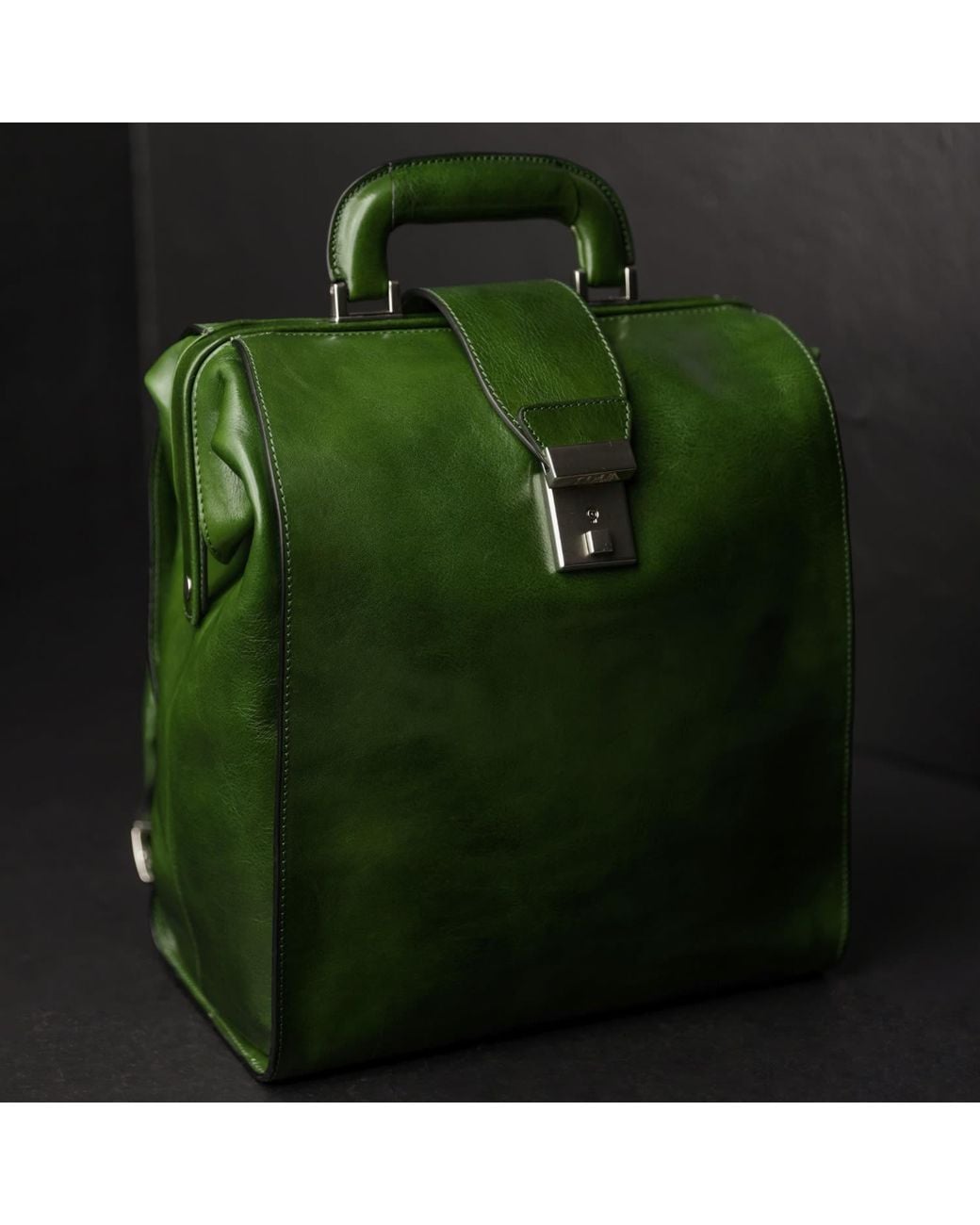 Time Resistance Green Leather Backpack for men