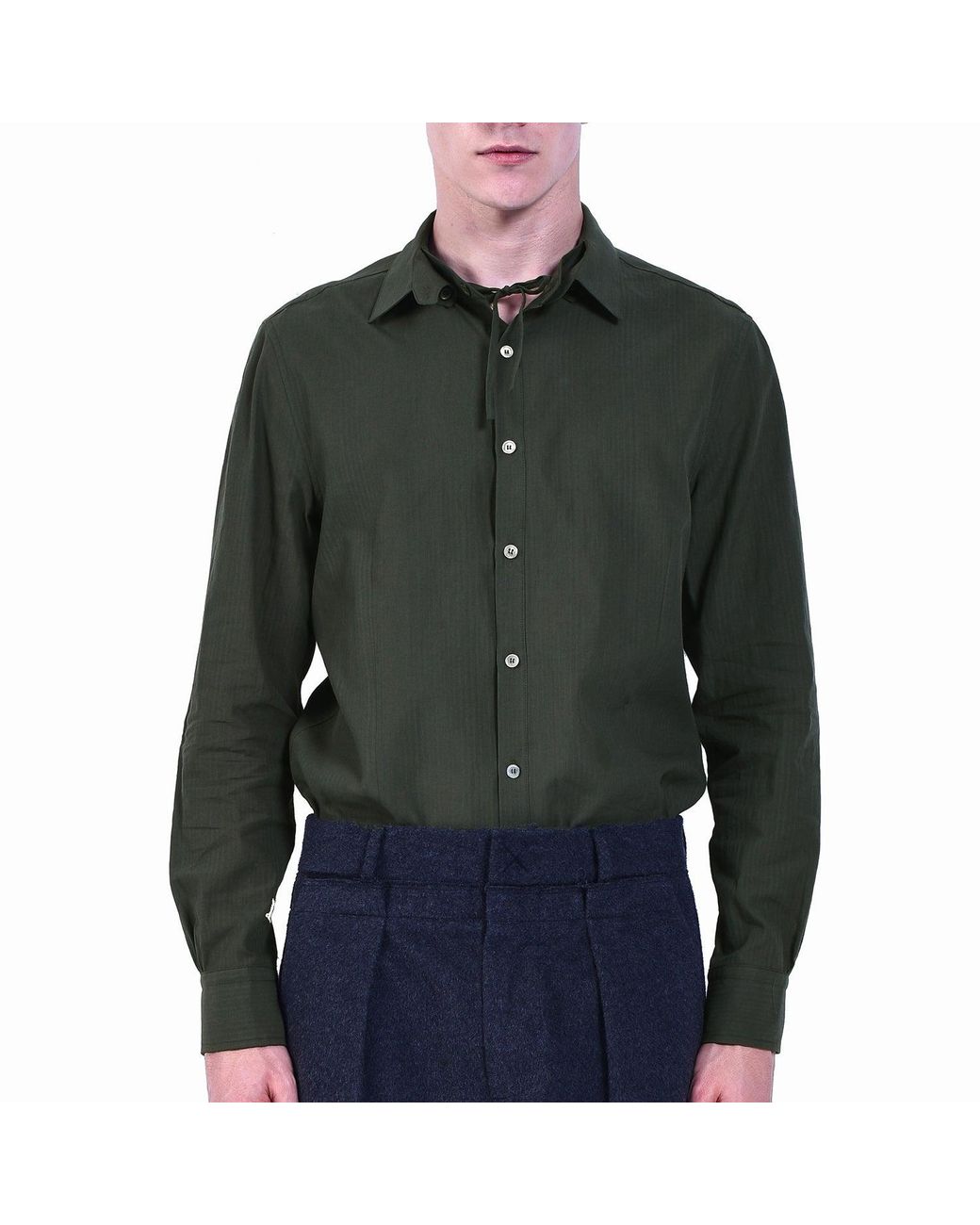 Smart and Joy Green Long-Sleeved Shirt With Double And Removable Collar for men
