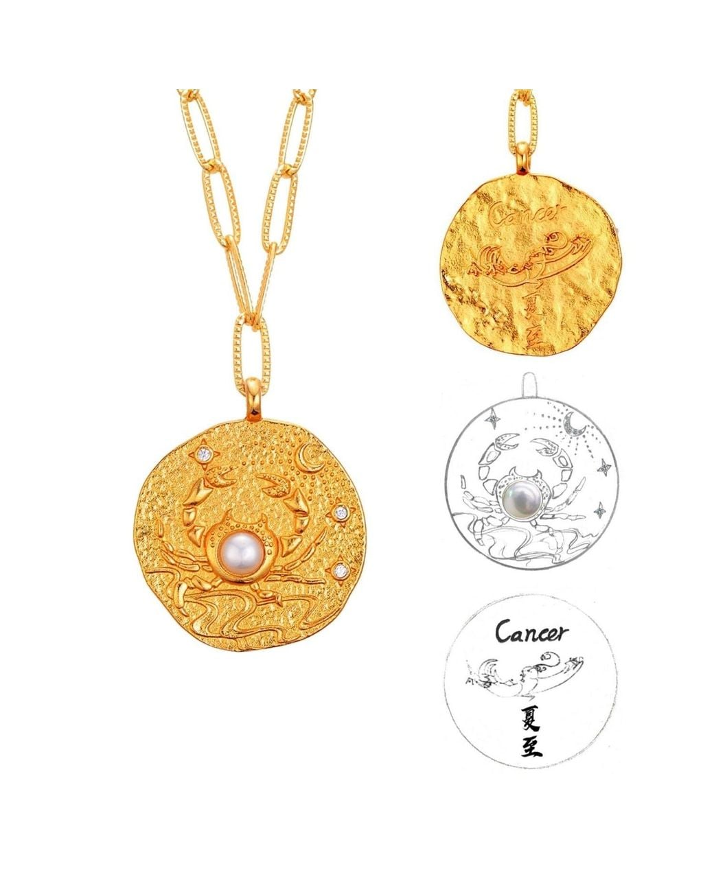Aurozia Metallic Constellations Cancer Double-Sided Coin Necklace