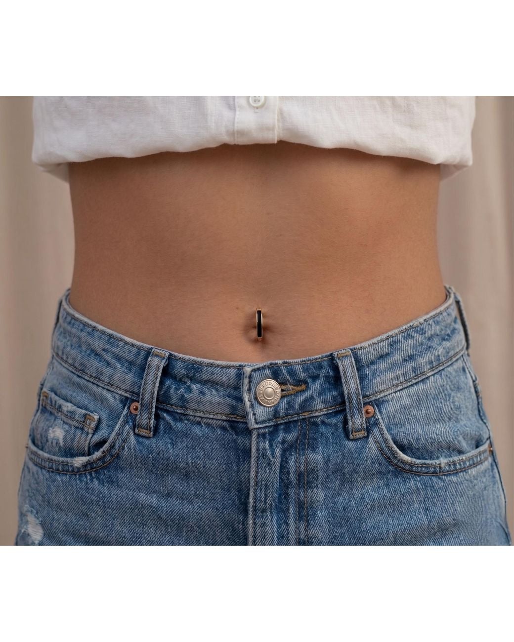 Zahav Jewelry Metallic 10K Solid 14G Huggie Clicker Belly Hoop With Enamel