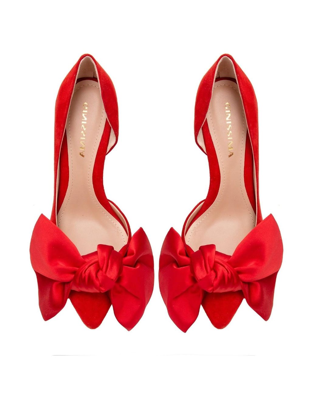 Ginissima Red Samantha Suede And Oversized Satin Bow Open Sided Stiletto
