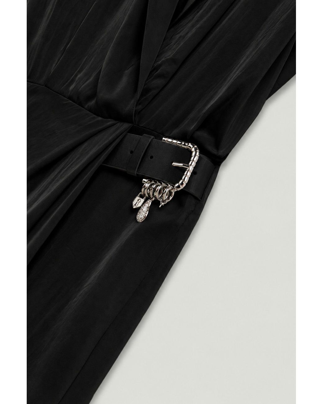 Nocturne Black Embellished Belt-Detail Maxi Dress