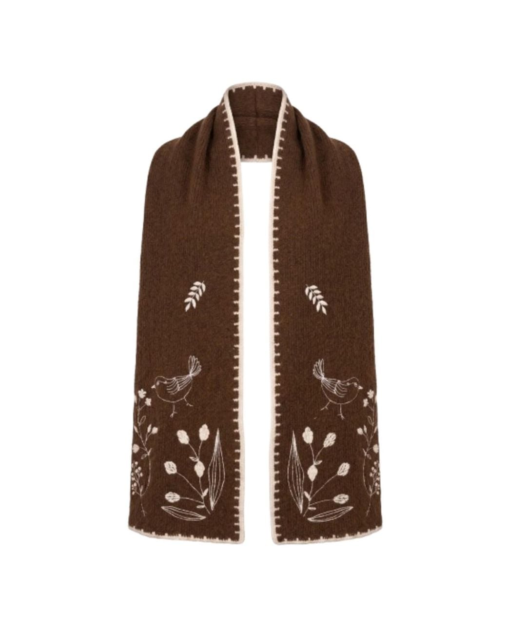 Saachi Brown Embroidered Bird Scarf