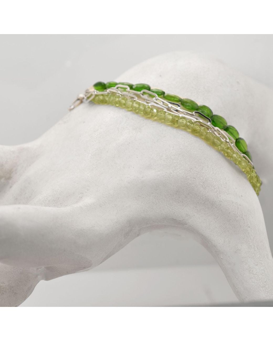 Lori Kaplan Design Green Peridot & Chrome Diopside Multi Strand Sterling Bracelet