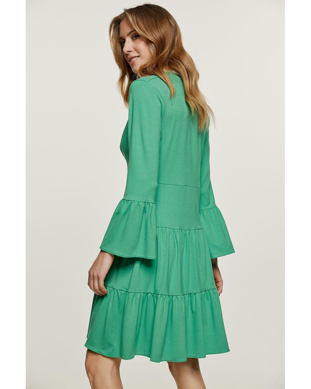 Conquista Green Jersey Tiered Dress