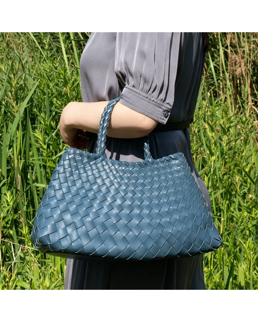 Rimini Orange Woven Vegan Leather Tote 'Elisabetta'