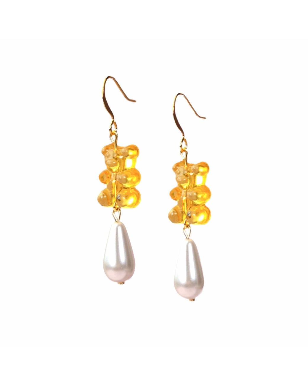 By Chavelli Metallic Gummy Bear Pearl Drop Dangly Earrings