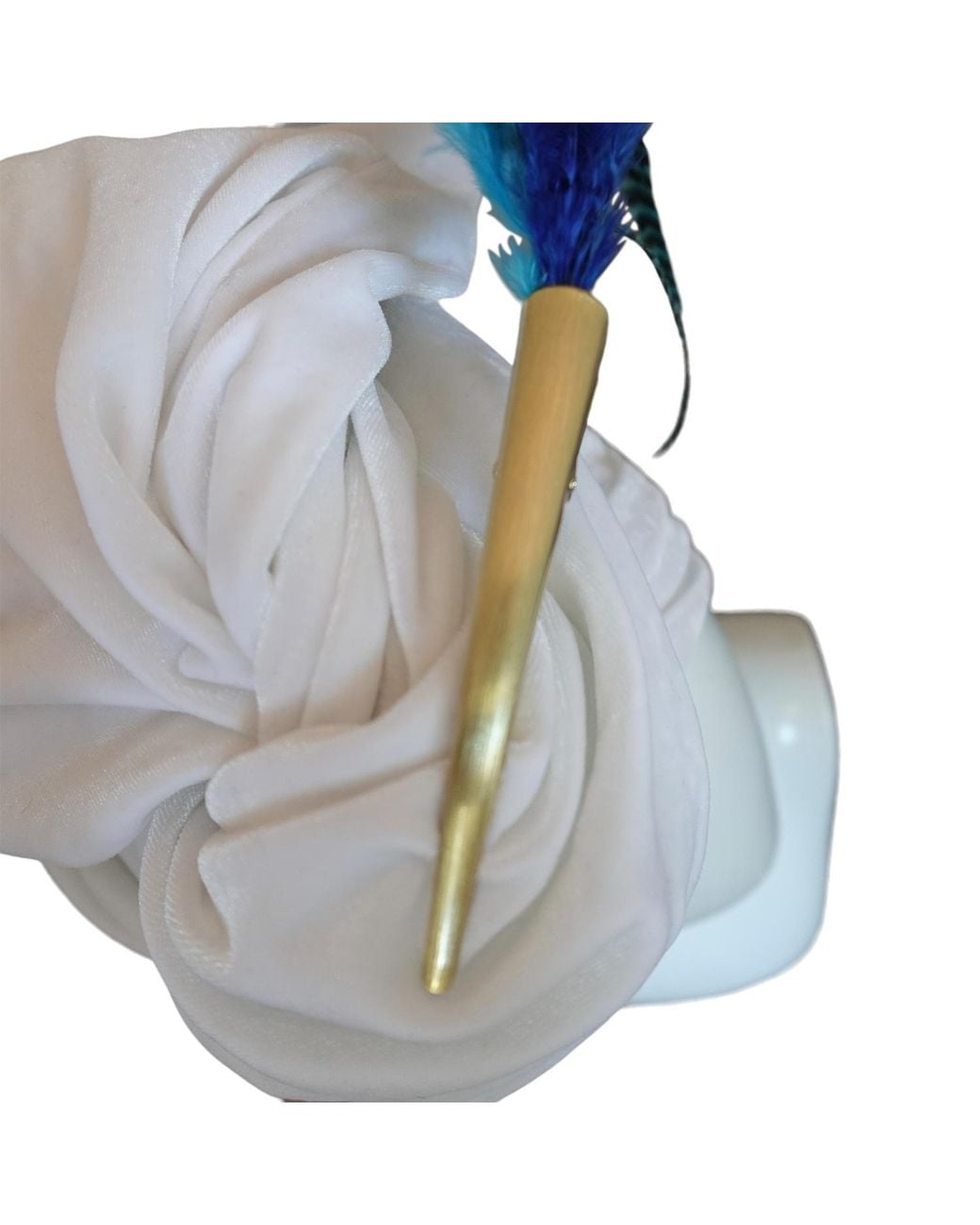 Romer Millinery Blue Feather Clip For Hats, Turbans, Hair, Lapel Xl