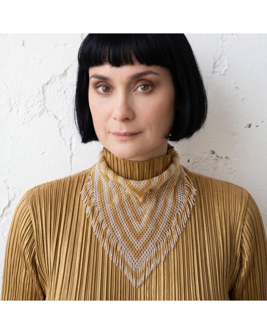 Iliana Arrazola Metallic Scarf Fringe Necklace, Glass Beads, Beaded Jewelry