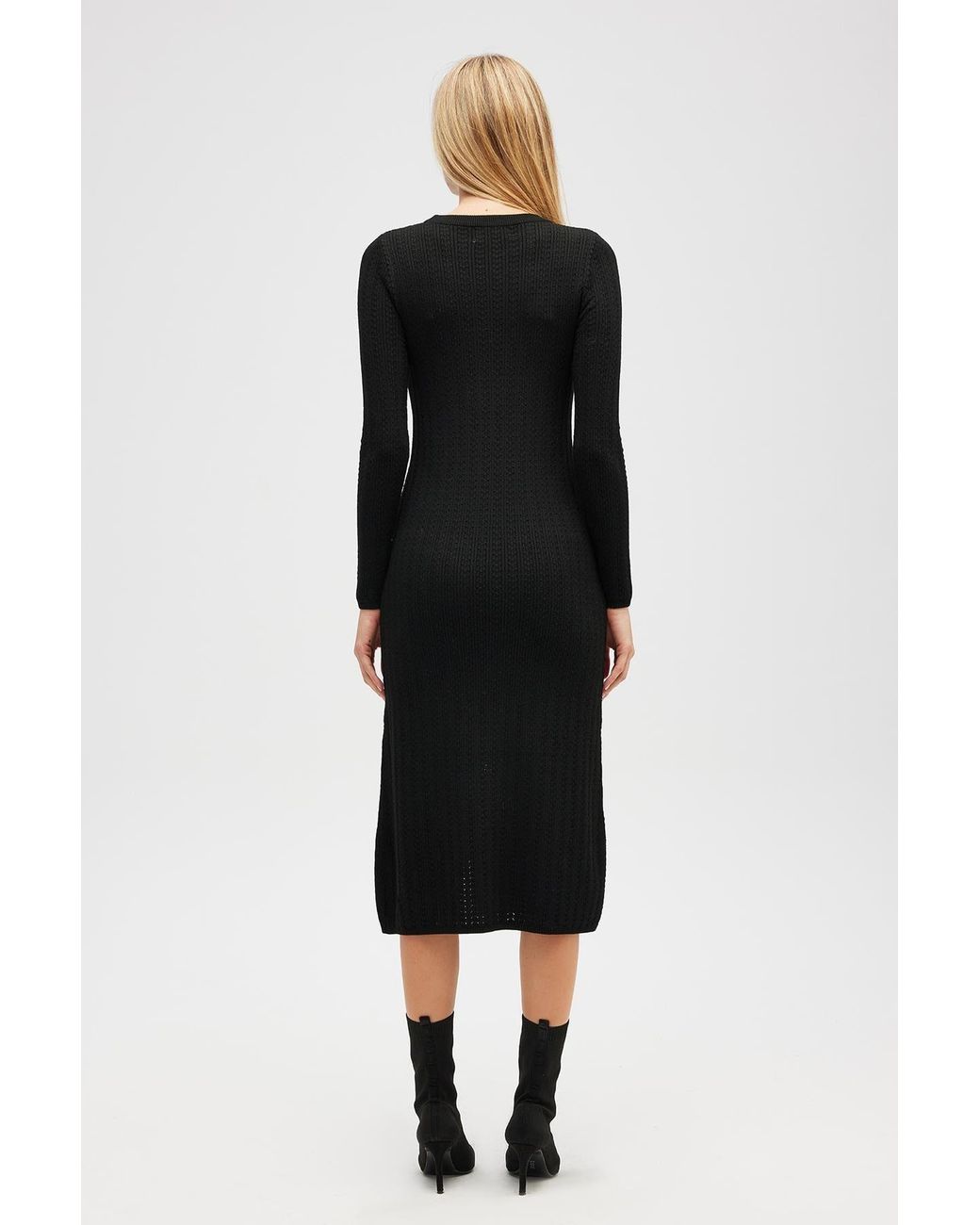 Peraluna Black Zaira Minimal Cable Knit Slit Midi Dress