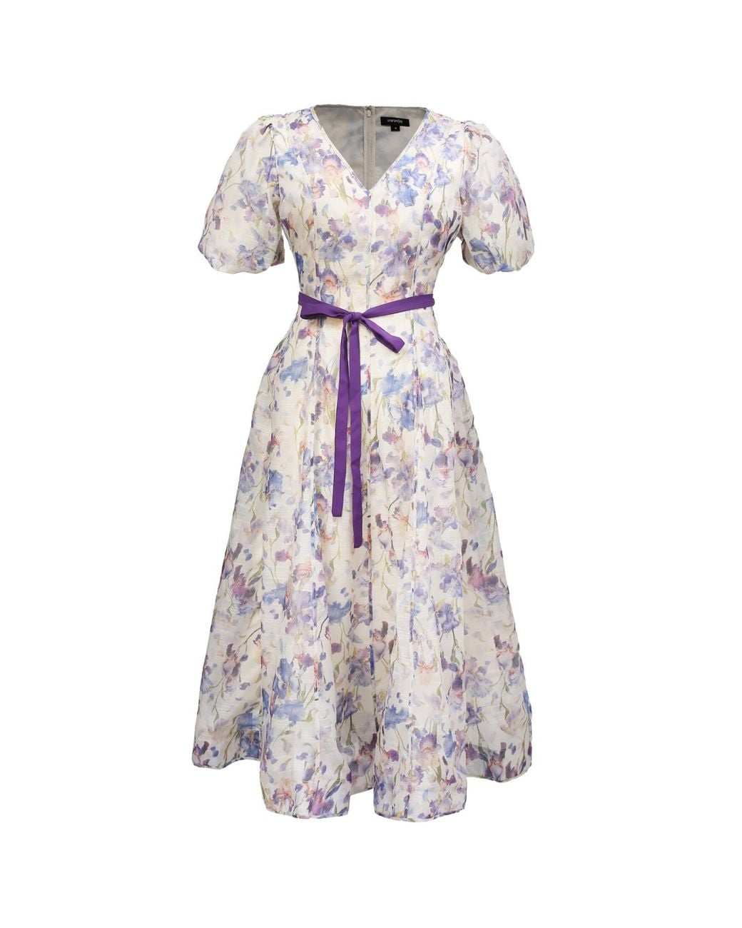 Smart and Joy Multicolor Neutrals Flower Print Fit-And-Flare Tea Organza Dress