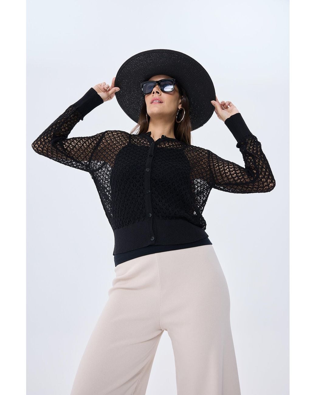 Peraluna Black Addison Openwork Knit Cardigan