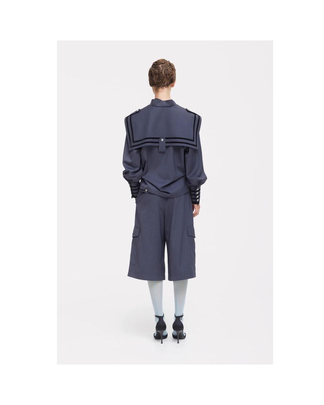 Julia Allert Blue High-Waisted Utility Bermuda Shorts –