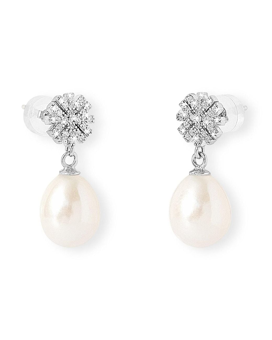 Pearls of the Orient Online White Stella Snowflake Sparkle Drop Earrings With Cultured Freshwater Pearls