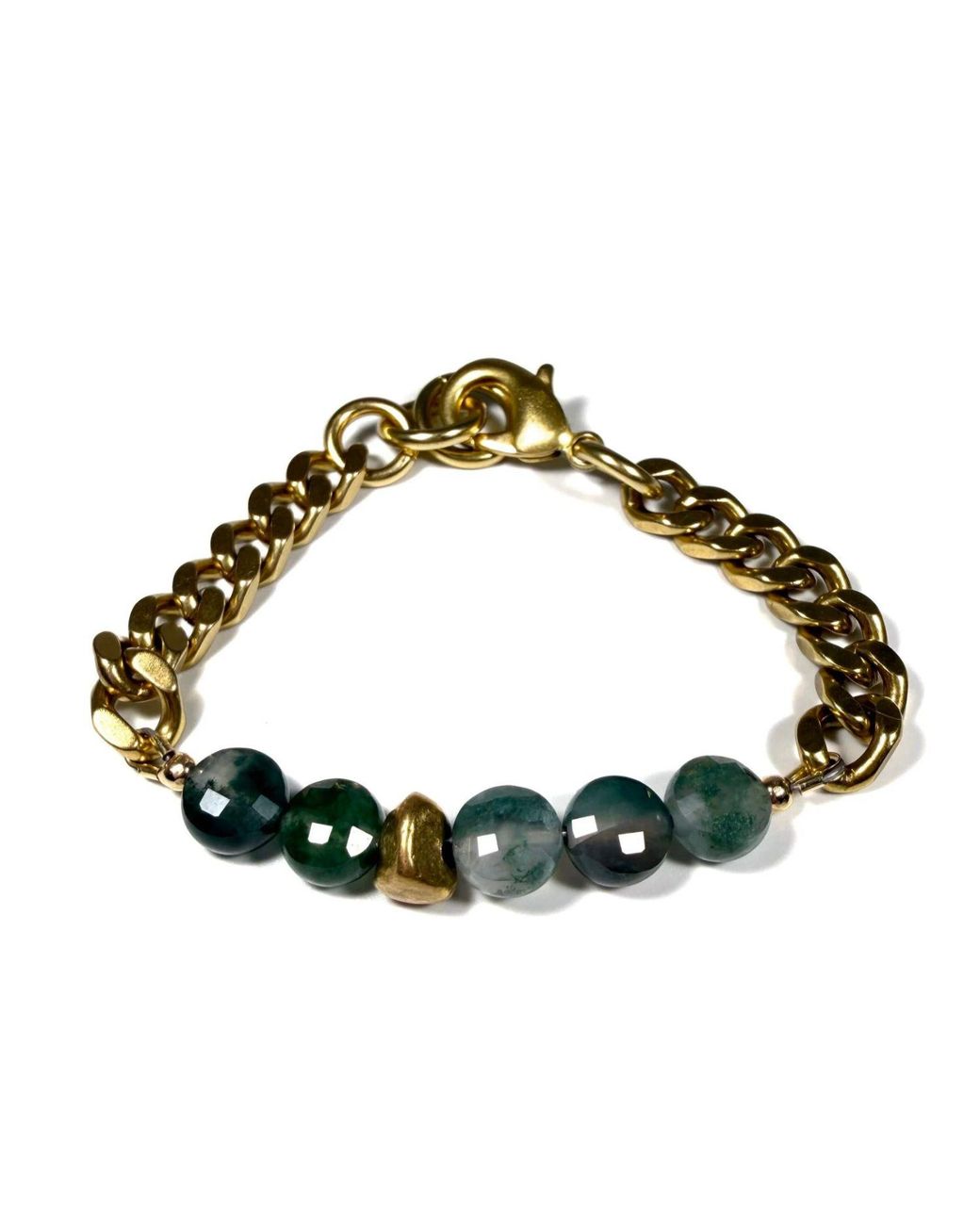 Rachel Nathan Green Remix: Moss Agate & Brass Stone Bracelet