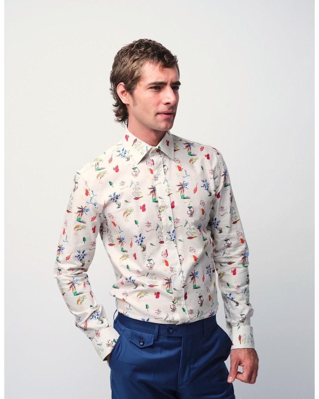 Gresham Blake White Neutrals Cream Scatter Print Shirt for men