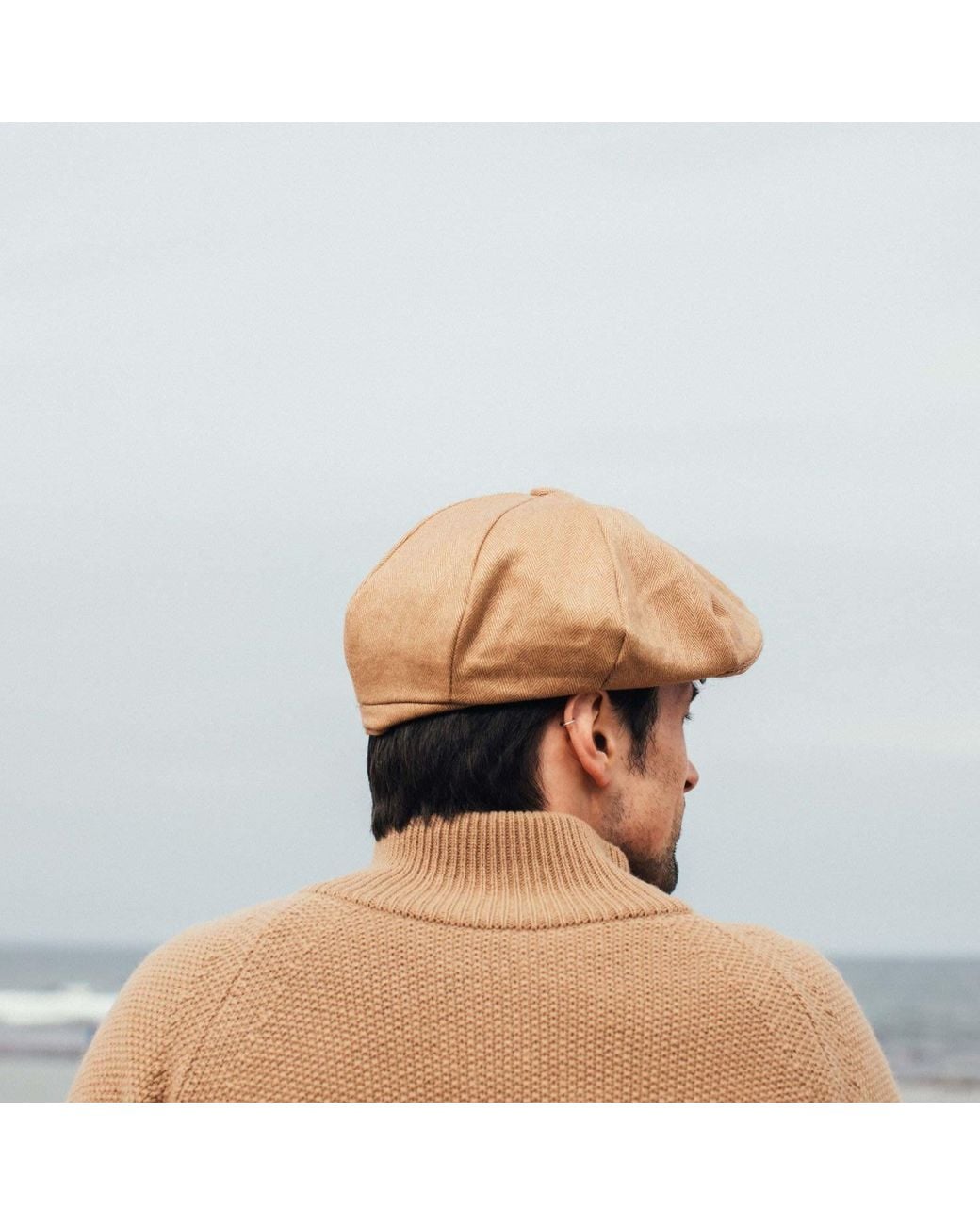 Kinalba Gray Herringbone Cashmere Baker Boy Cap for men