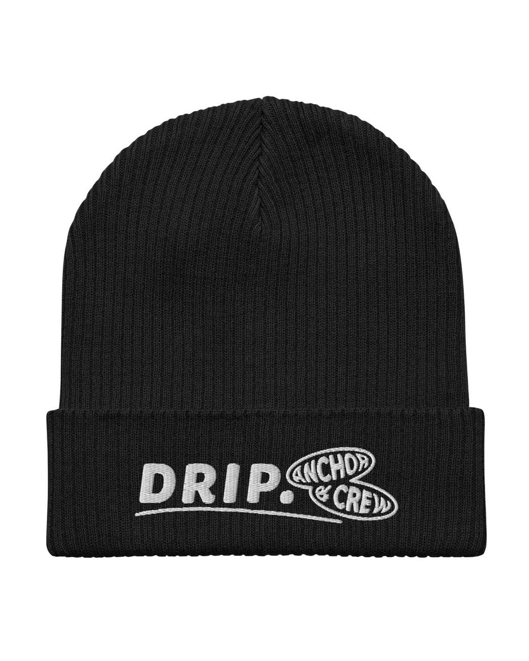 Anchor and Crew Black Drip Gen. Organic Cotton Embroidered Beanie for men