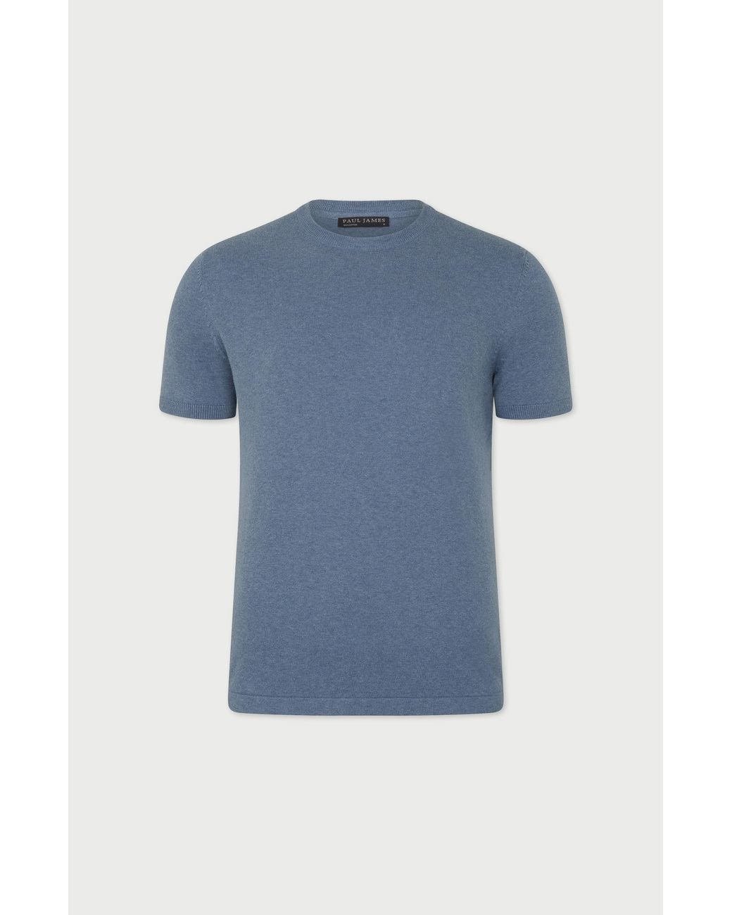 Paul James Knitwear Blue Midweight Julius Cotton Knitted T-Shirt for men