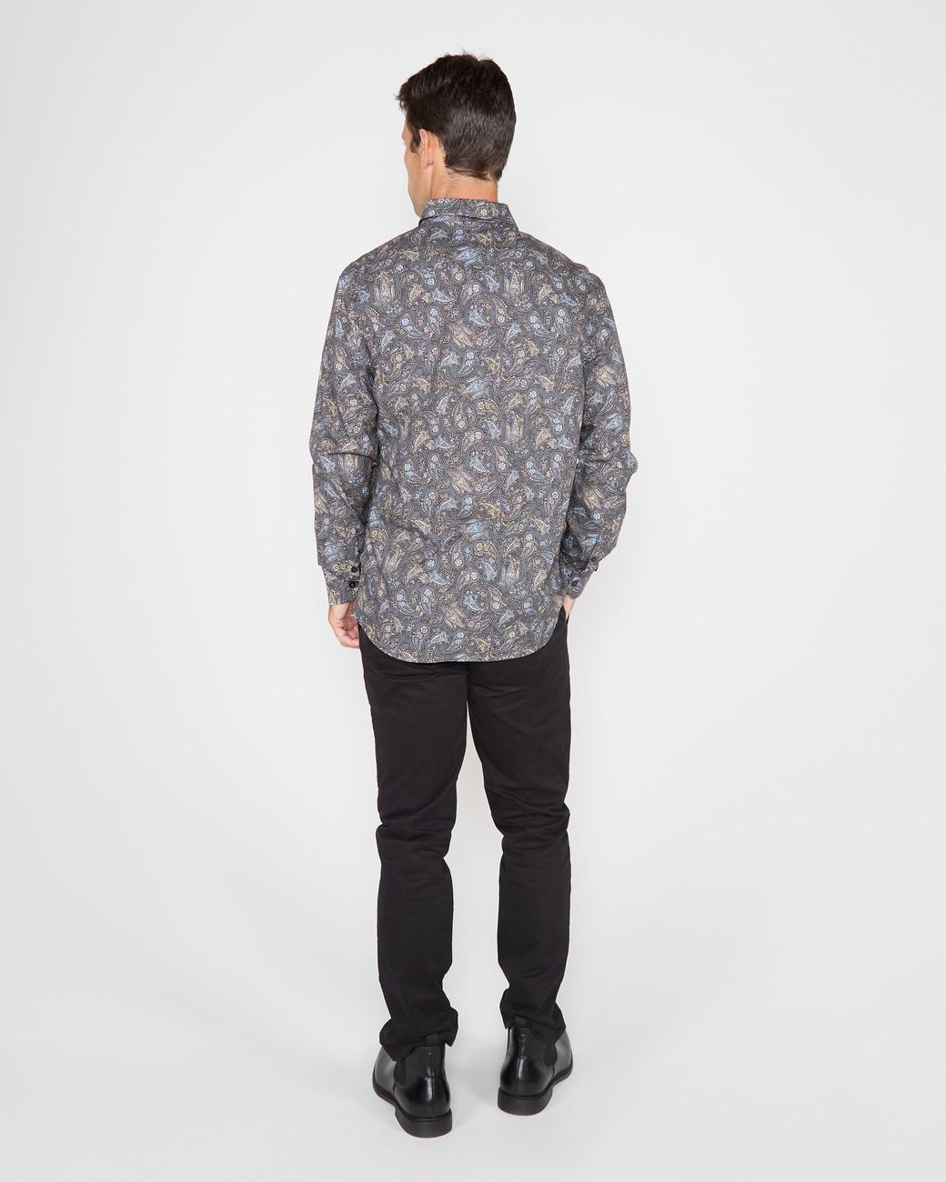 Lords of Harlech Gray Morris Madrid Paisley Shirt for men