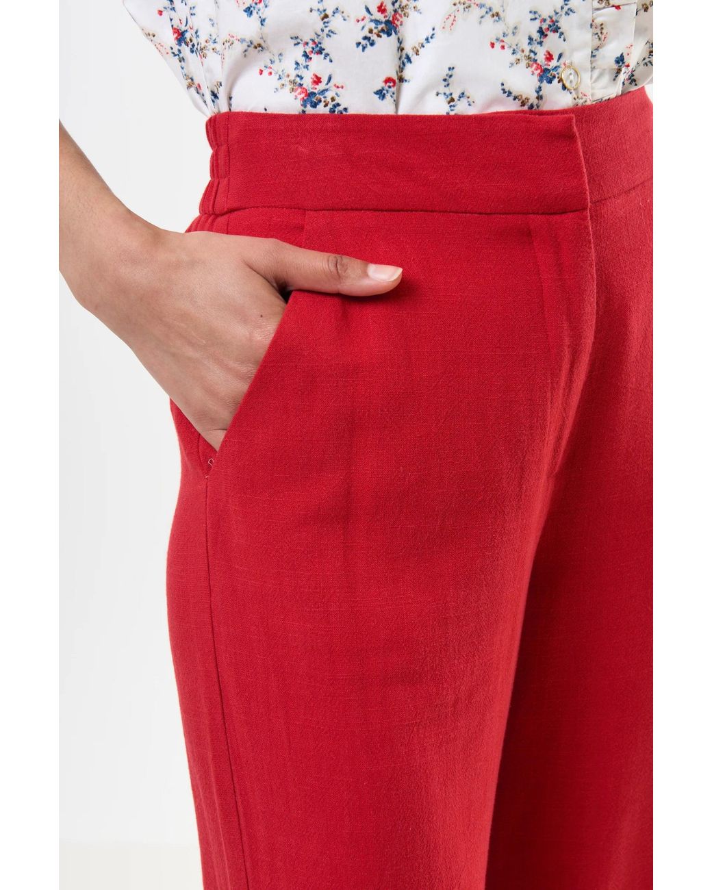 Louche Red Tilde Linen Mix Wide Leg Trousers