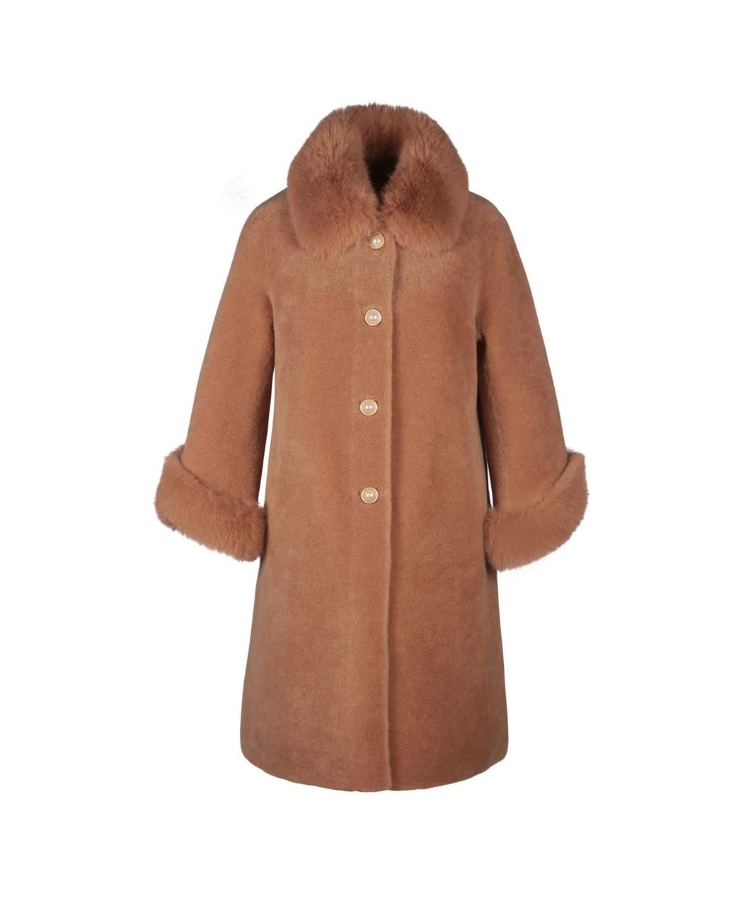 Santinni Brown 'Monroe' 100% Wool & Faux Fur Teddy Coat