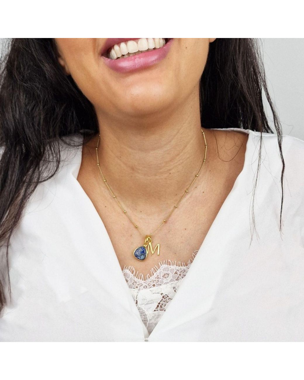 Sophelia Metallic Vermeil Plated Lapis Lazuli September Birthstone And Initial Pendant Necklace