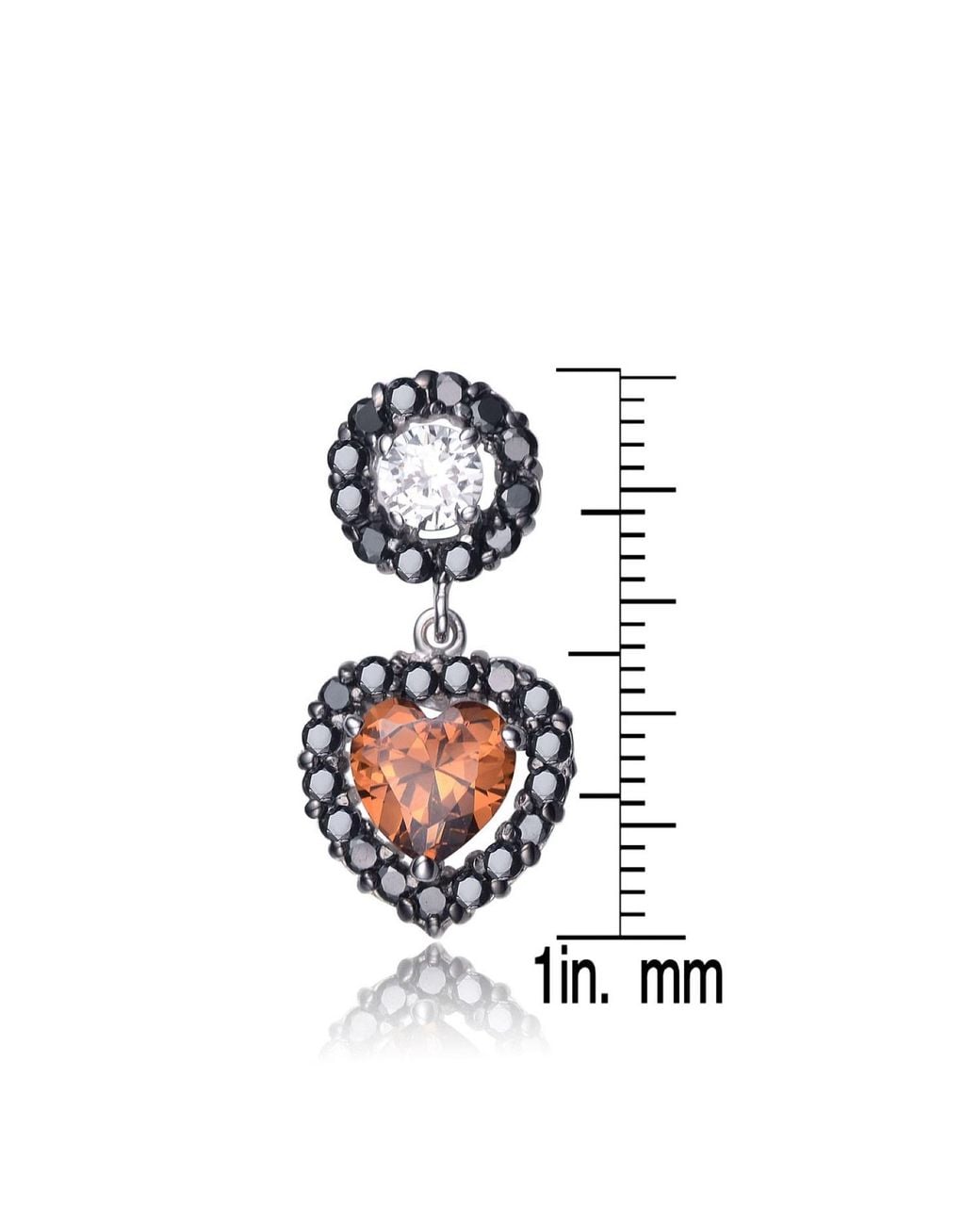 Genevive Jewelry Black Sterling Clear & Copper Cubic Zirconia Heart Drop Earrings