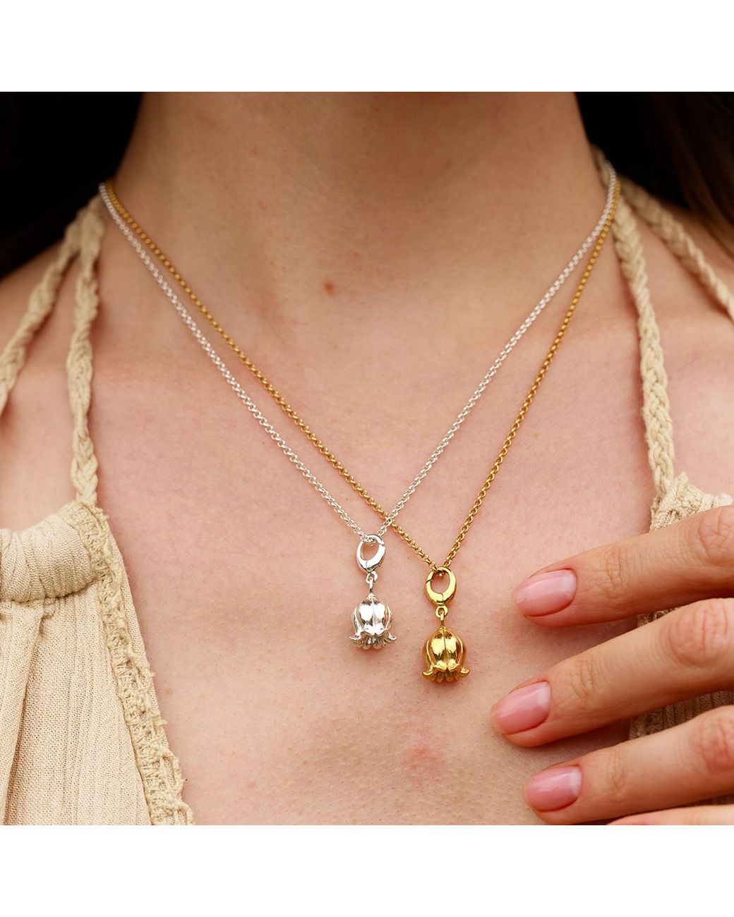 Lily Charmed Metallic Plated Lily Of The Valley Flower Charm Necklace