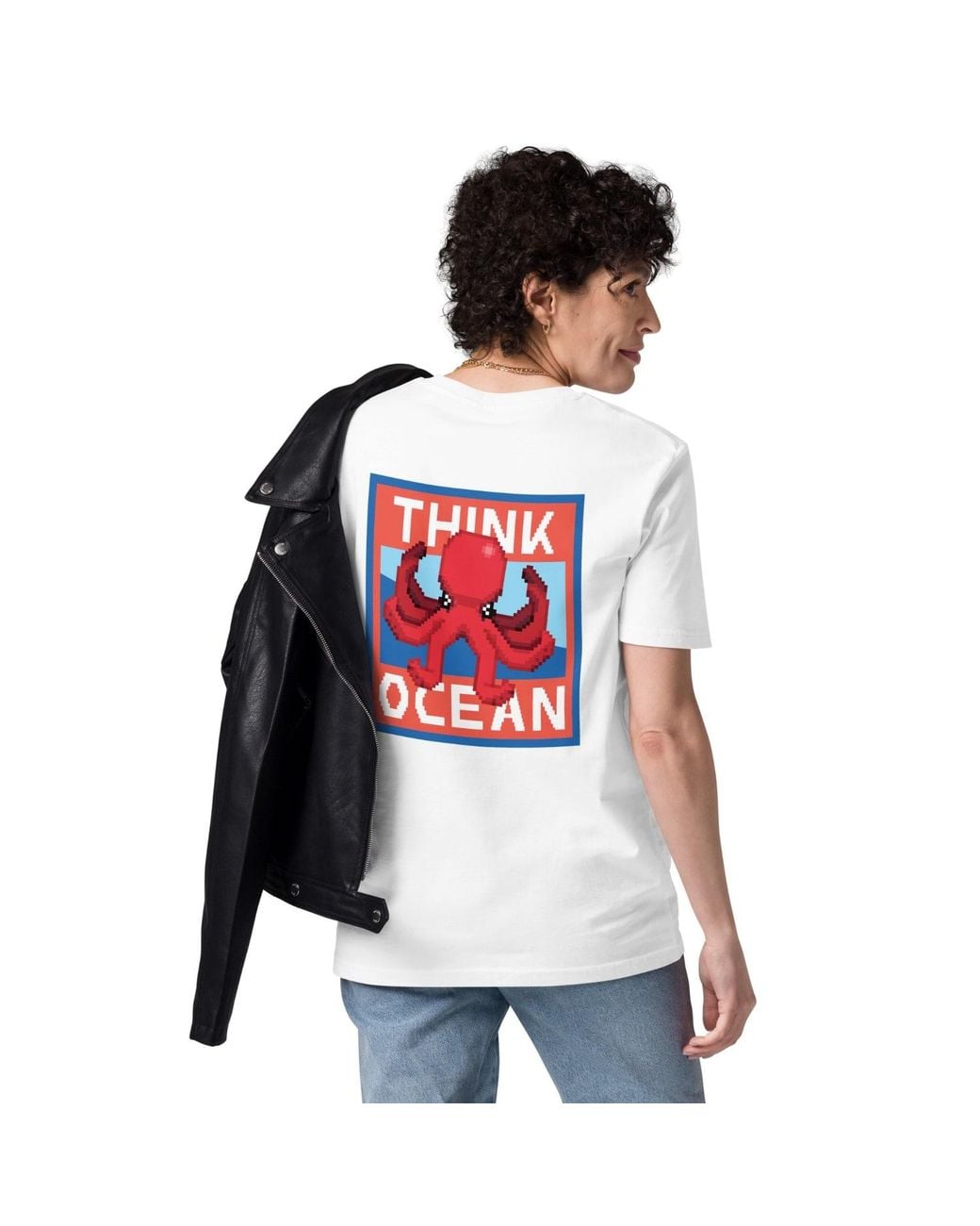 Anchor and Crew White Think Ocean Octopus Pixel Art Organic Cotton T-Shirt