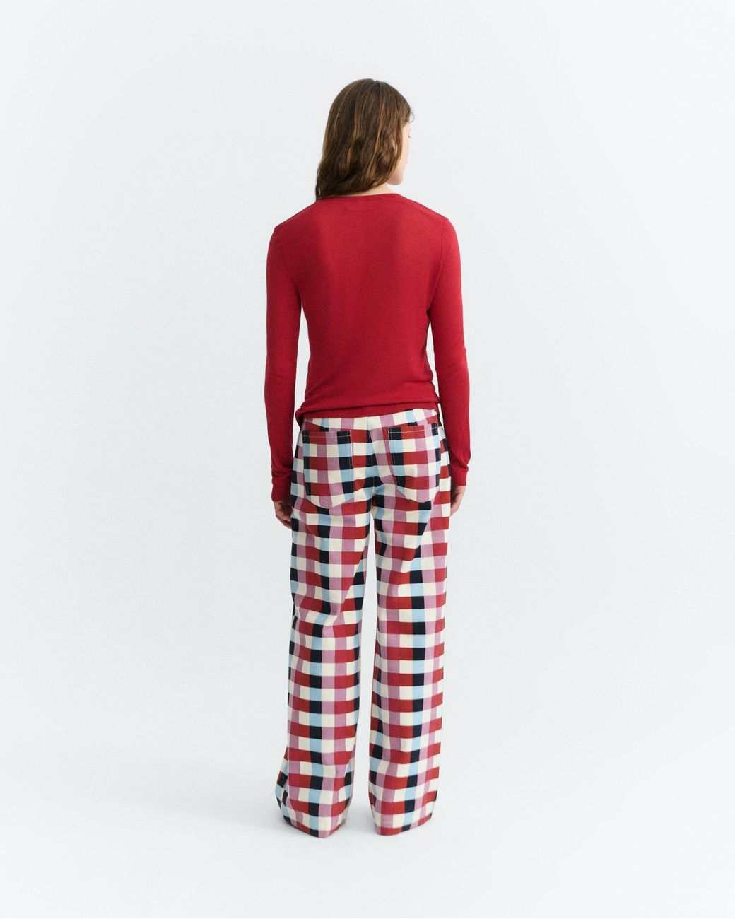 Thinking Mu Red Check Cheshire Serena Straight Trousers
