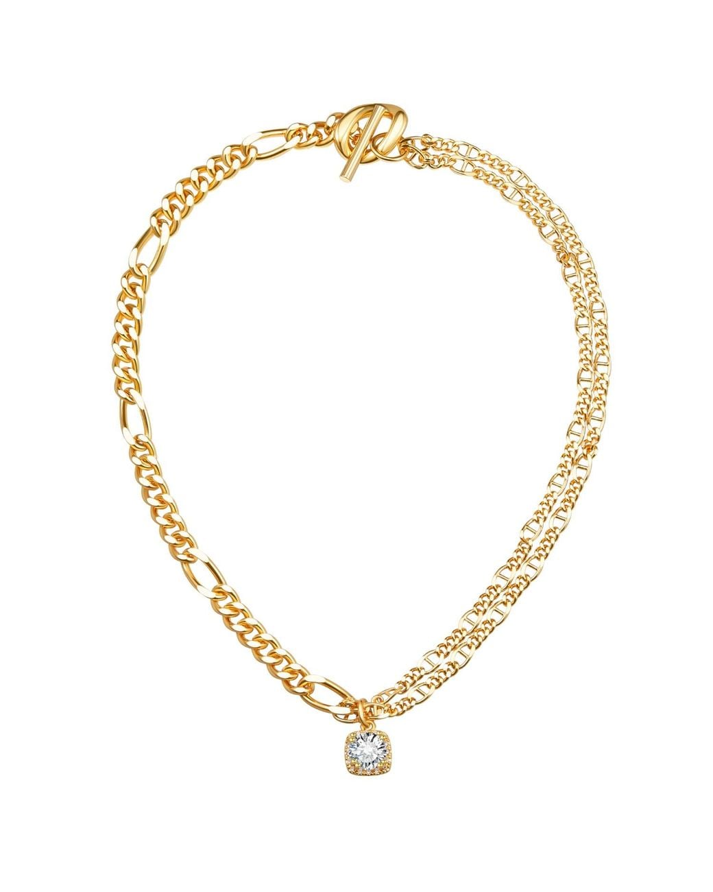 Classicharms Metallic Double Layered Solitaire Zirconia Pendant Necklace