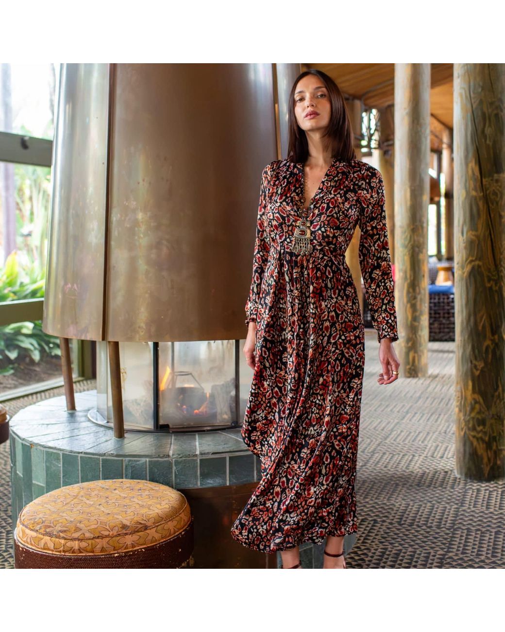 Jennafer Grace Brown Sasha Leopard Minaret Dress