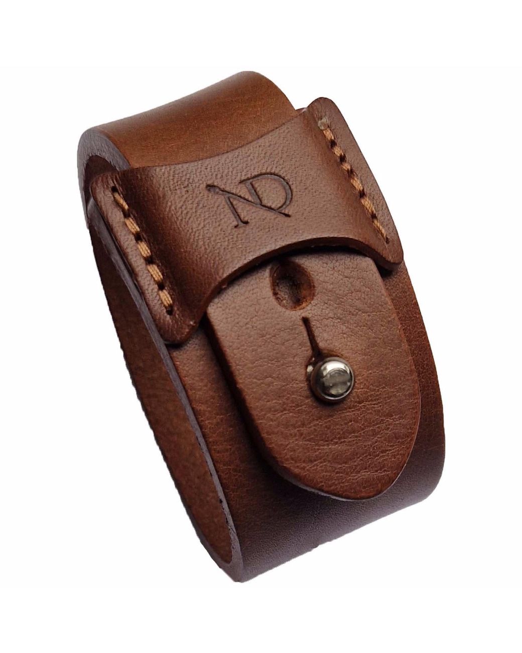 N'damus London Brown Finsbury Natural Grain Leather Bracelet With Button