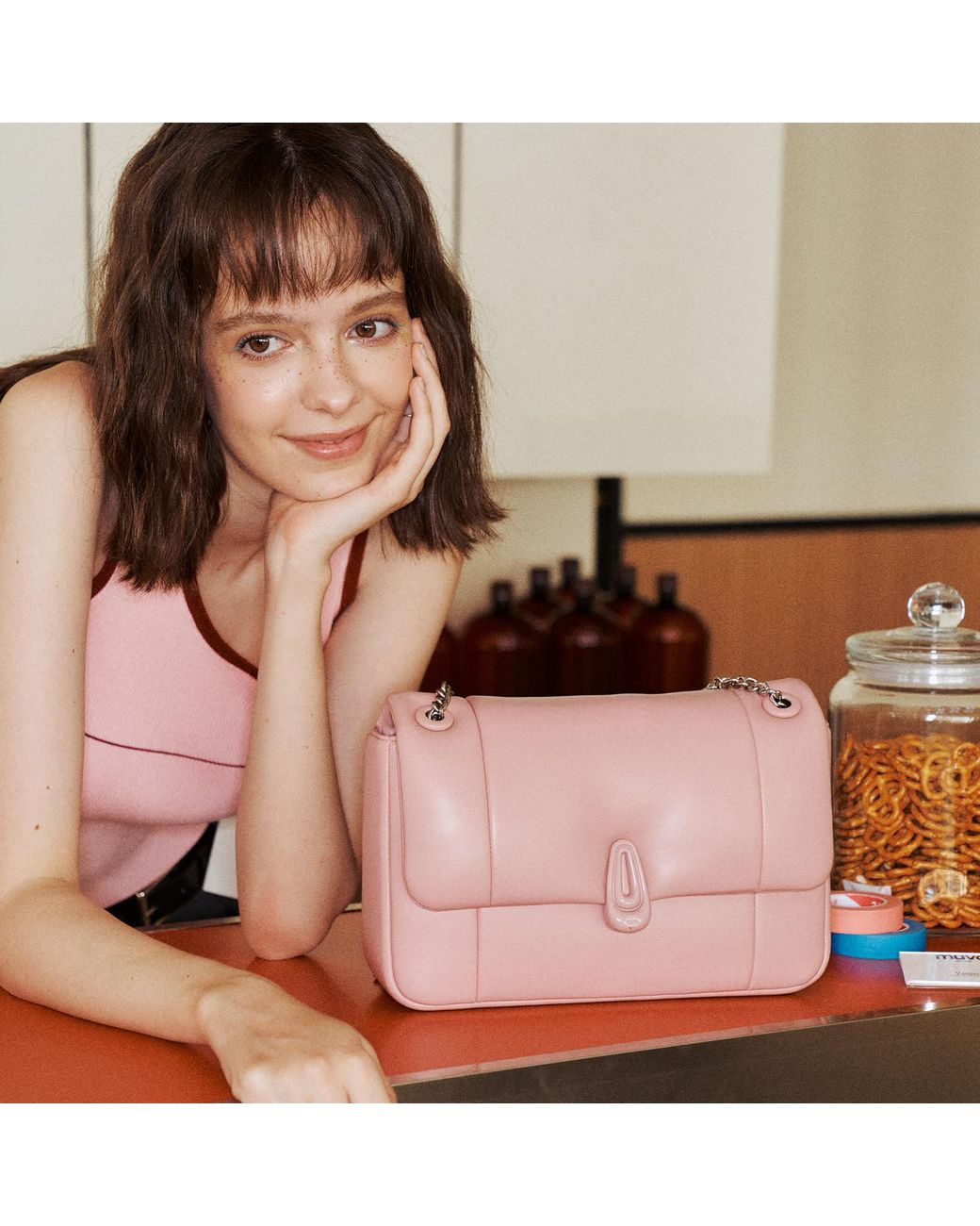 Amy Lynn Pink Dallas Square Chain Bag